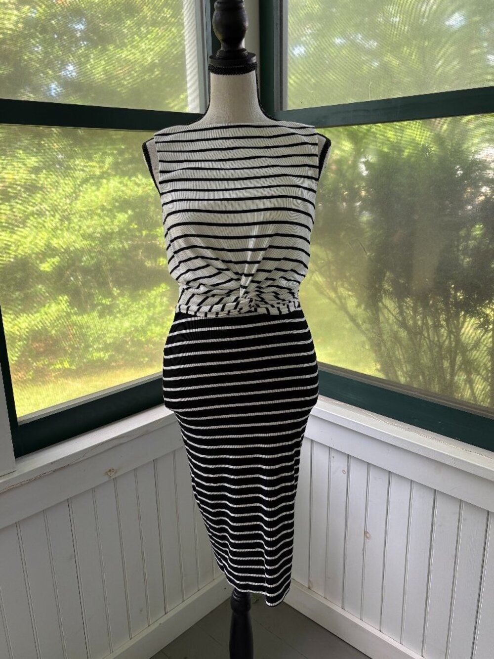 Bailey/44 Black & White Stripe Twist-Knot Midi Dress | Size M | Like New